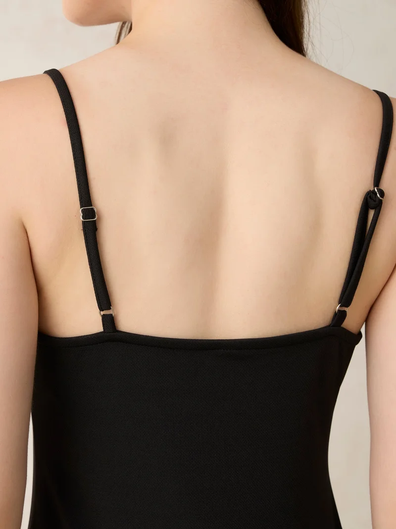Outzidr  Black Strappy Square Neck Bodycon Dress for Women | Best Price UAE